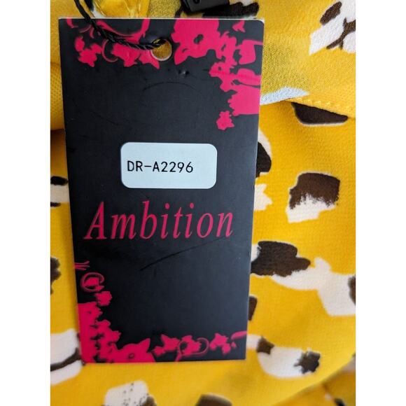 Ambition sz M Dress yellow lined sheer fluted skirt area matching belt S6 - Picture 6 of 6